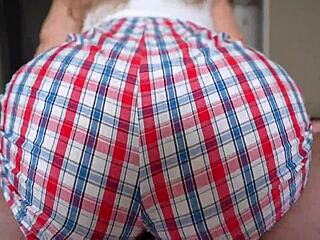 Convinced Curvy Babe To Ride And Fuck In Doggystyle Without Removing Shorts For Creampie