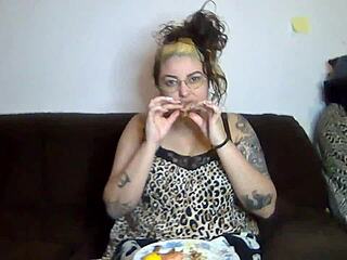 rebeca addams flaunts big tits while devouring shrimp sensually