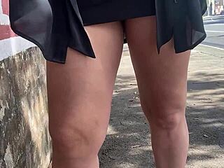 Hey, check out this Latina teen 18+ in pigtails flashing her skirt without panties on the street and public bus outdoors