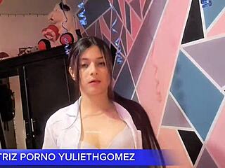 naughty amateur babe in short dress without panties teases with ass shaking on stick until real casero cum