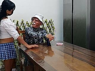 old man fucks kinky latina student's huge natural tits ass