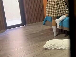 pervert catches girl fingering asshole and jerks off secretly