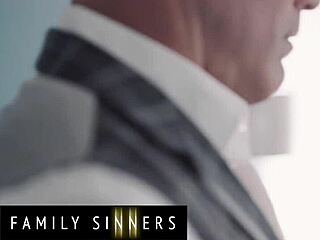 Hot brunette catches guy jerking gives sloppy blowjob