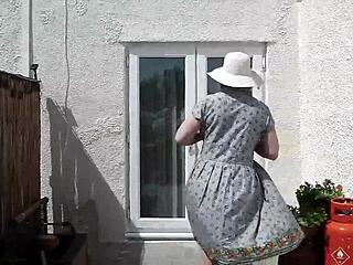 Naughty Housewife Strips Naked in Outdoor Garden