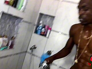 Hot Chocolate Babe Worships Ass In Shower!