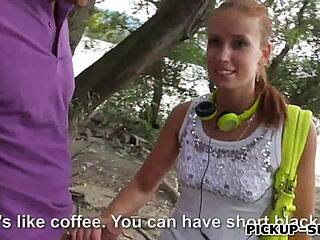 slim euro teen flashes sucks two cocks public cash bang