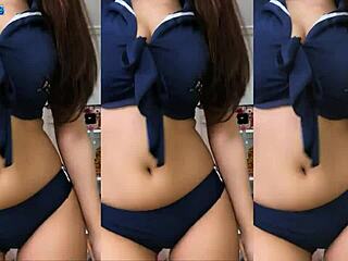 Korean Babe's Big Tits Bounce in Sexy Sailor Dance Tease