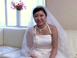 asian bride in wedding dress gets fingered and licked