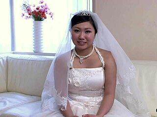 asian bride in wedding dress gets fingered and licked