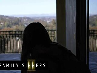 hot young brunette sneaks home caught by older guy for pussy lesson