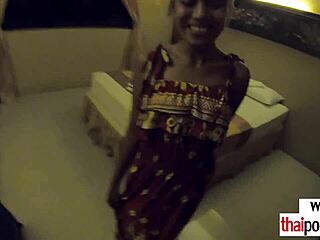 Petite Asian Cherry Teases Relaxing on Huge White Cock?