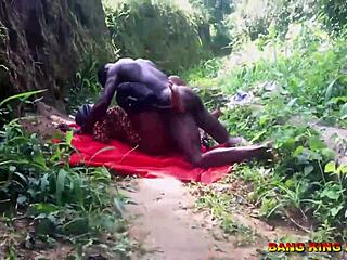Village slut takes big black cock missionary style outdoor pounding