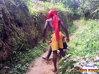 Village slut takes big black cock missionary style outdoor pounding