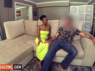 big ass black model deepthroats then cowgirl rides white cock at pov casting